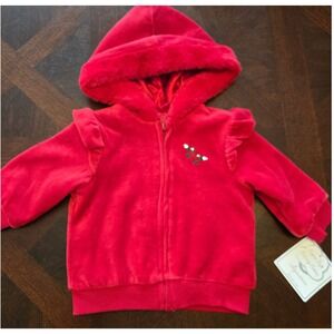 Little Me Baby Girl Red Velour Faux Fur Trim Hoodie Festive Joy 6 Months NWT